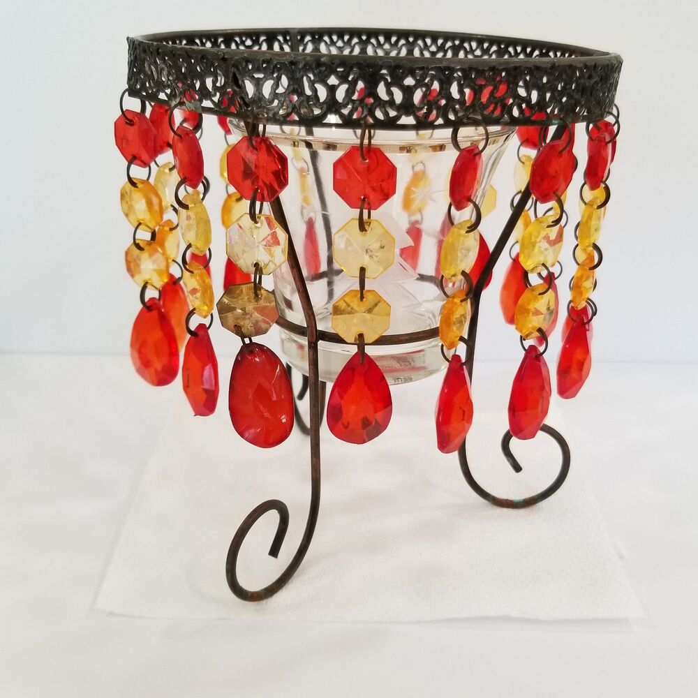Yankee Candle Beaded Metal Votive Holder with Glass Insert – Boho Style